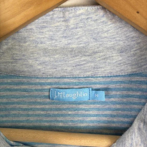 J McLaughlin Womens Sz M Shirt Pullover Striped 1/4 Zip Blue Gray Long Sleeve - Picture 4 of 9